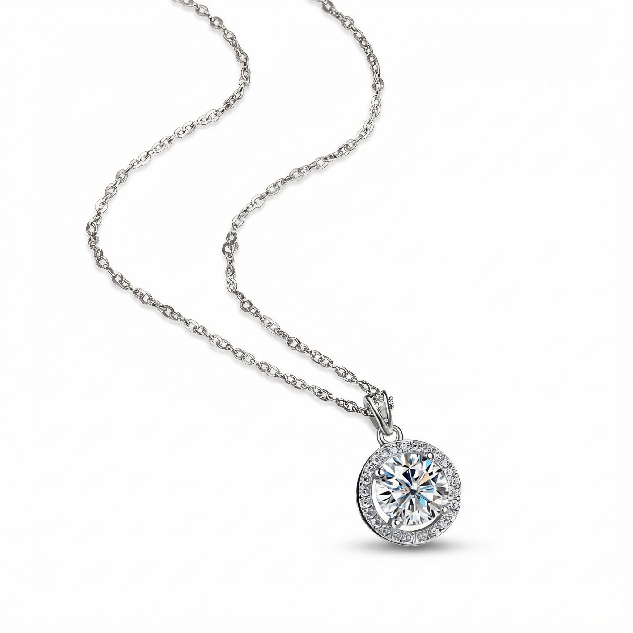 1ct/2ct Round Cut Vvs Moissanite S925 Silver Halo Pendant Necklace Iced Out - Image 4