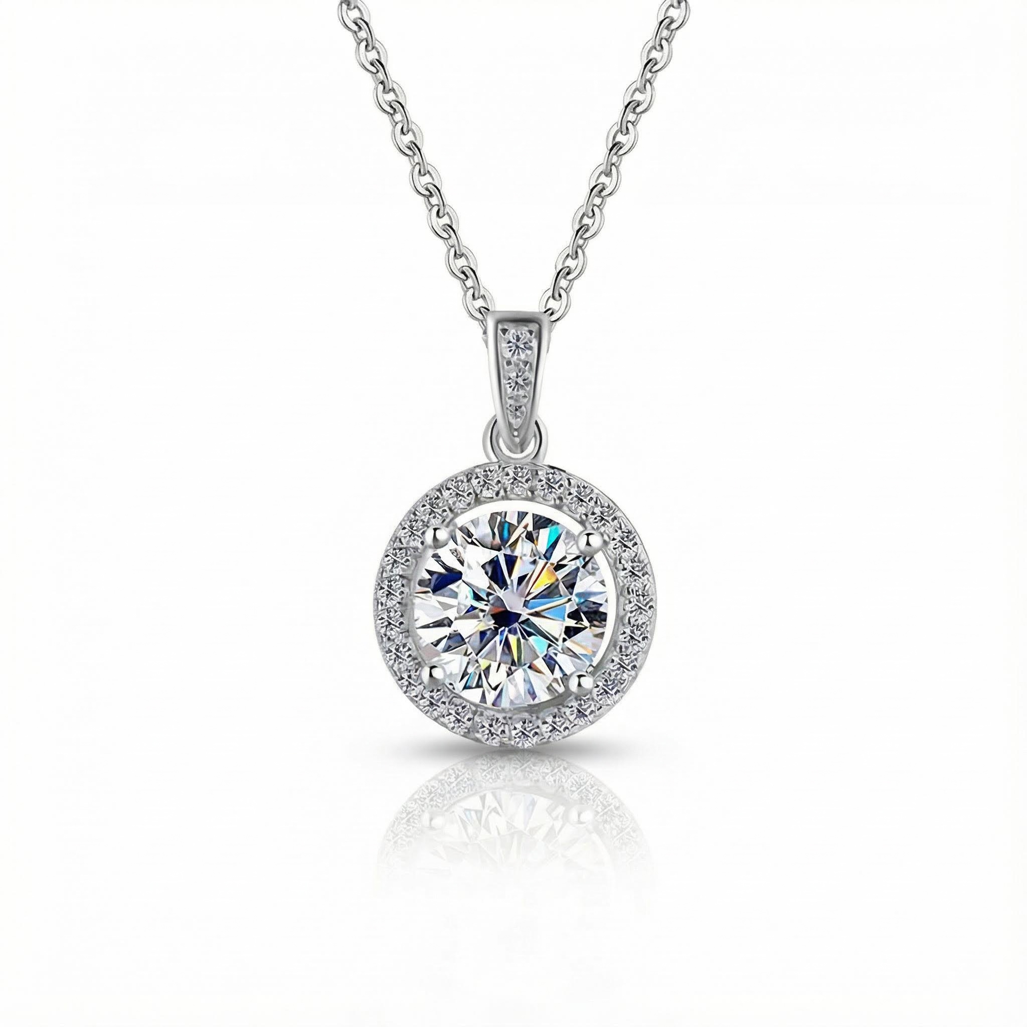 1ct/2ct Round Cut Vvs Moissanite S925 Silver Halo Pendant Necklace Iced Out