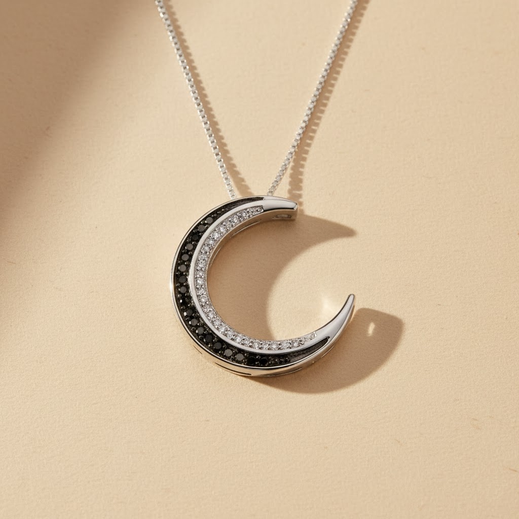 S925 Silver Crescent Moon Diamond Pendant Necklace With Iced Out Shine - Image 3