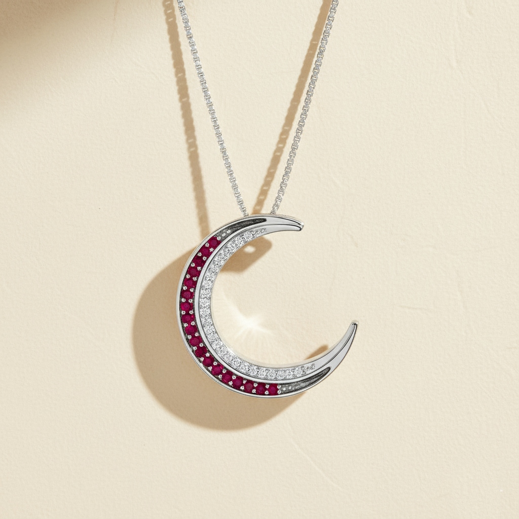 S925 Silver Crescent Moon Diamond Pendant Necklace With Iced Out Shine - Image 4