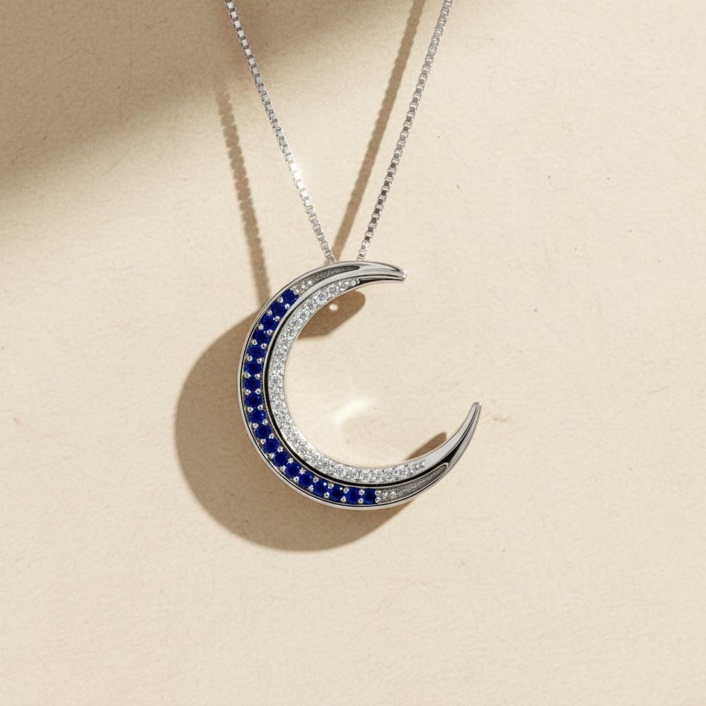 S925 Silver Crescent Moon Diamond Pendant Necklace With Iced Out Shine - Image 5