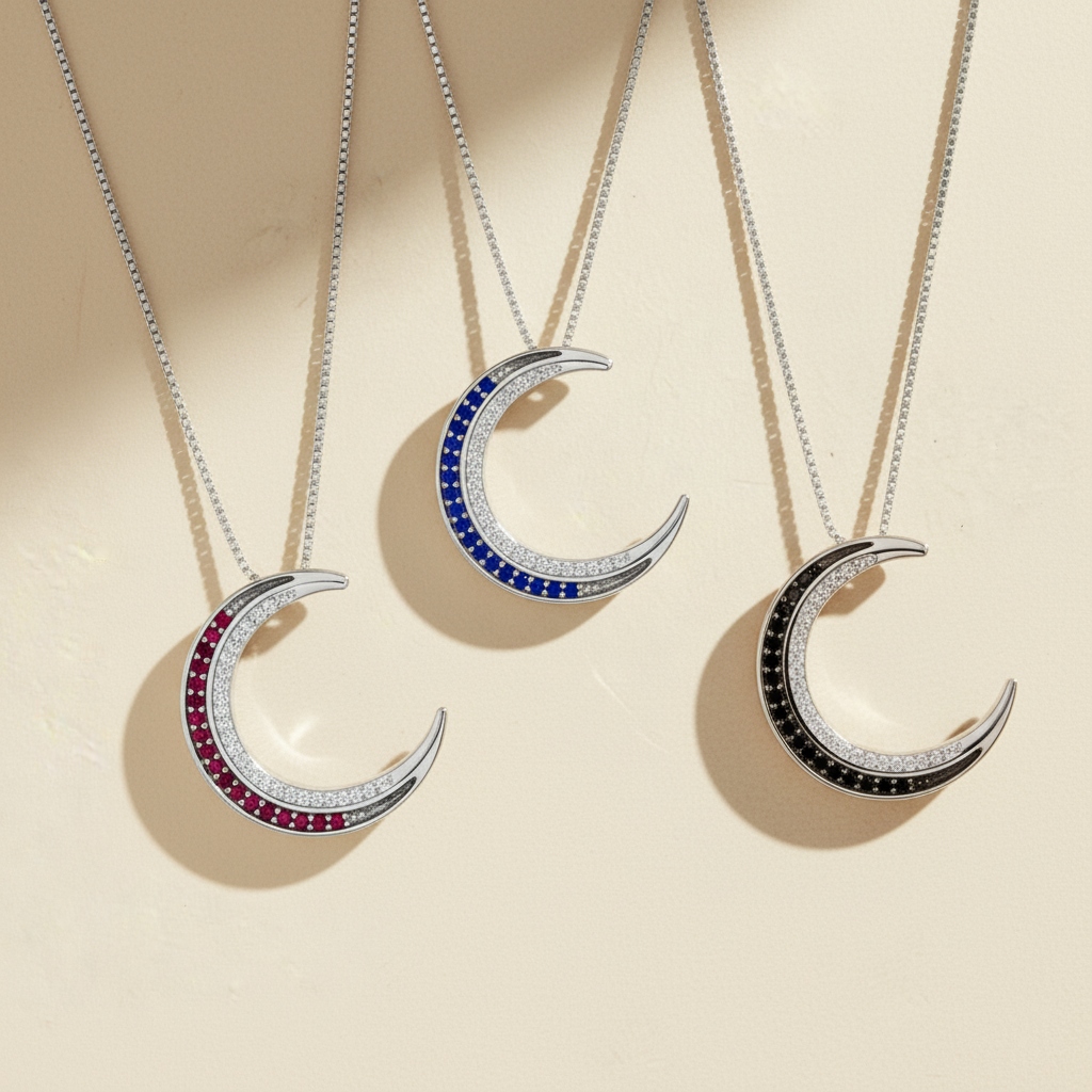 S925 Silver Crescent Moon Diamond Pendant Necklace With Iced Out Shine