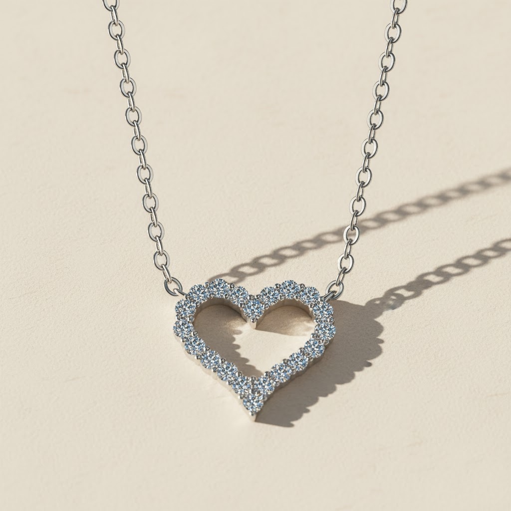 Vvs Moissanite S925 Silver Hollow Heart Shape Pendant Necklace Iced Out