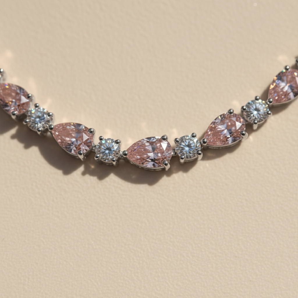 Pink Pear Cut And Round Diamond Tennis Necklace With Iced Out Shine - Image 4