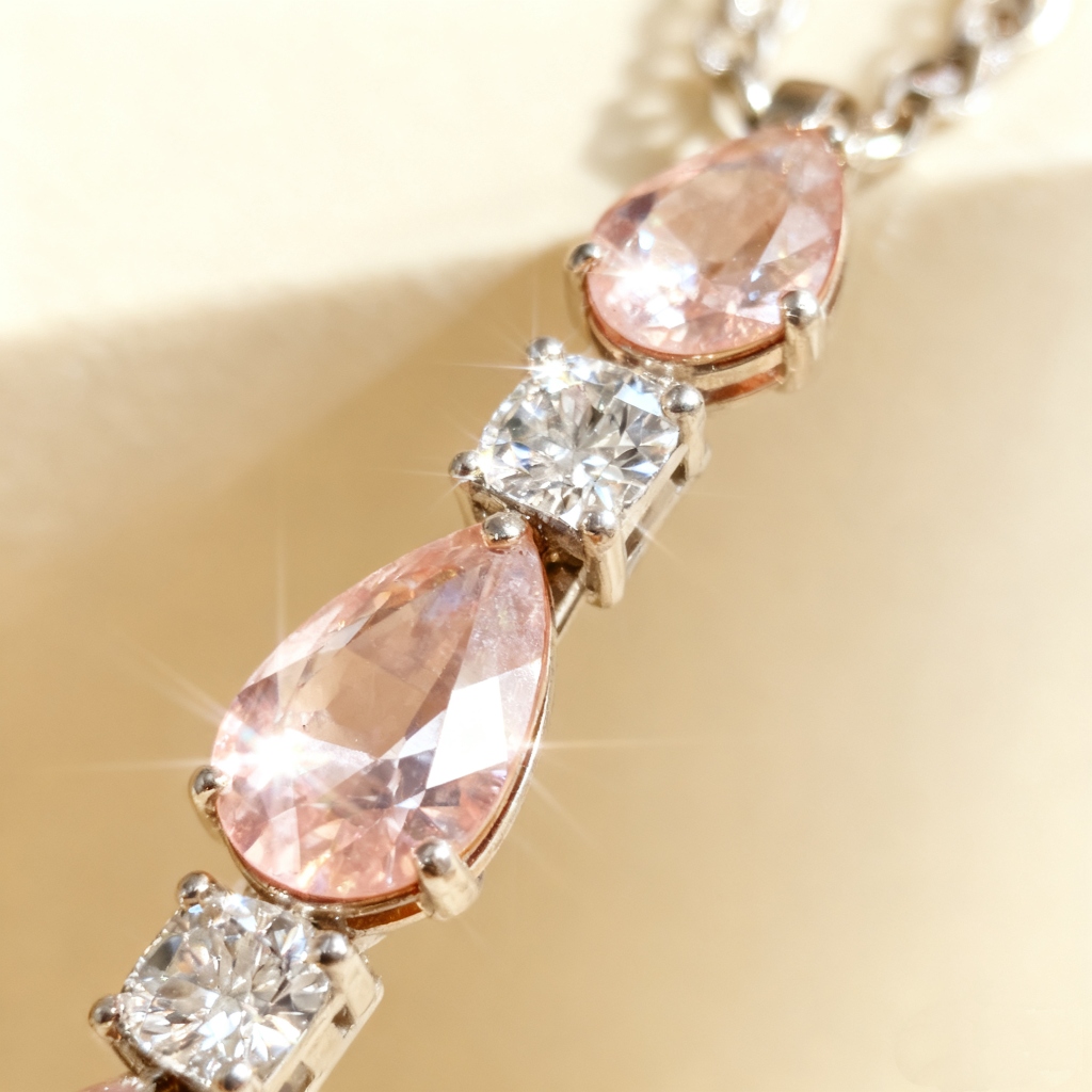 Pink Pear Cut And Round Diamond Tennis Necklace With Iced Out Shine - Image 5