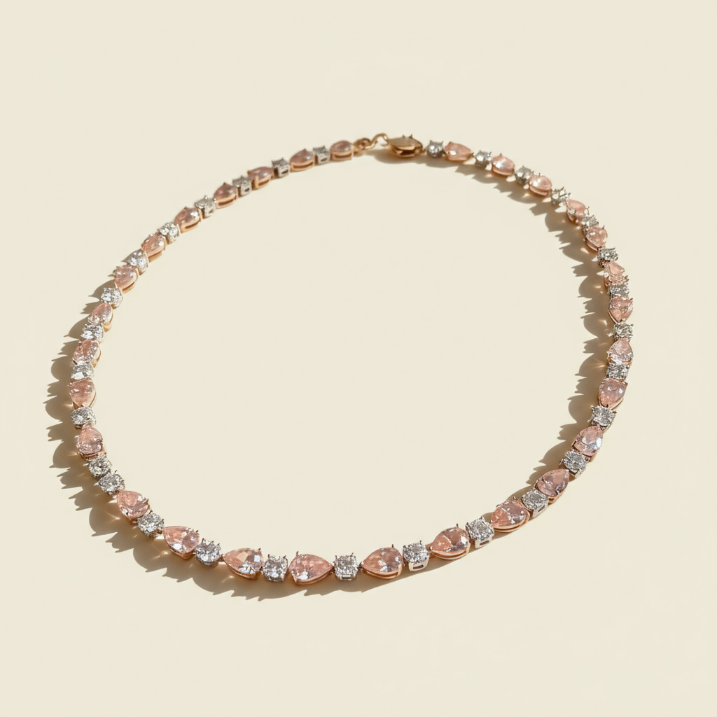 Pink Pear Cut And Round Diamond Tennis Necklace With Iced Out Shine