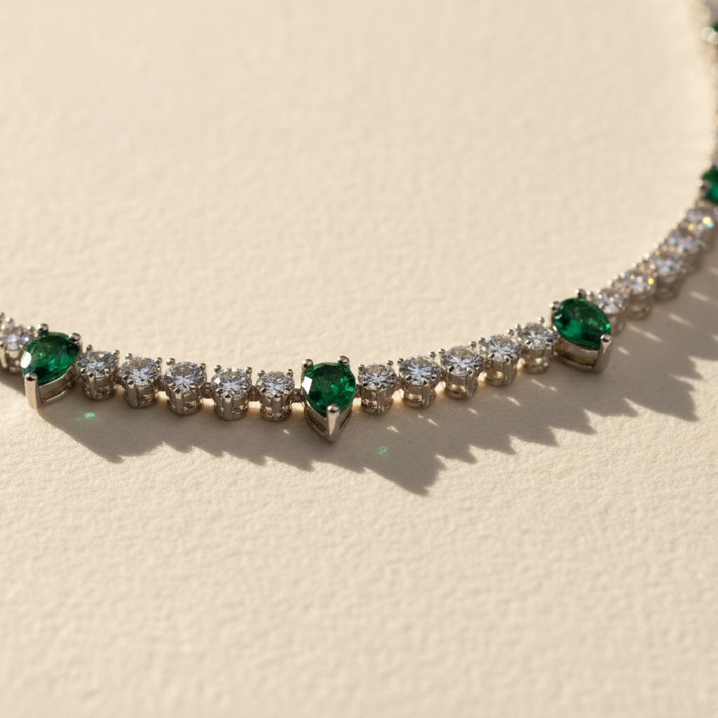 4mm S925 Silver Emerald Pear And Round Diamond Tennis Necklace Iced Out - Image 3