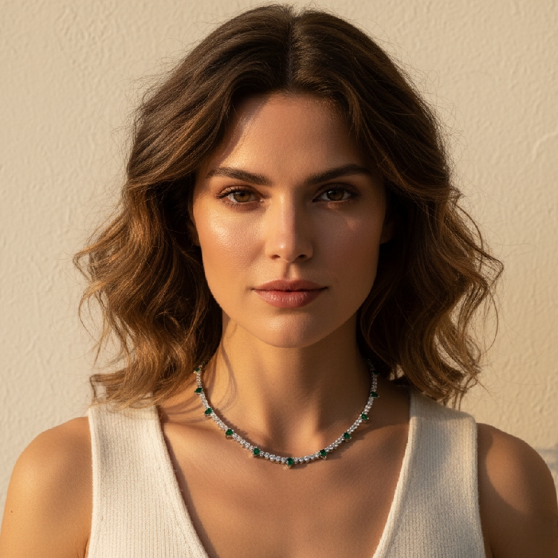 4mm S925 Silver Emerald Pear And Round Diamond Tennis Necklace Iced Out - Image 4