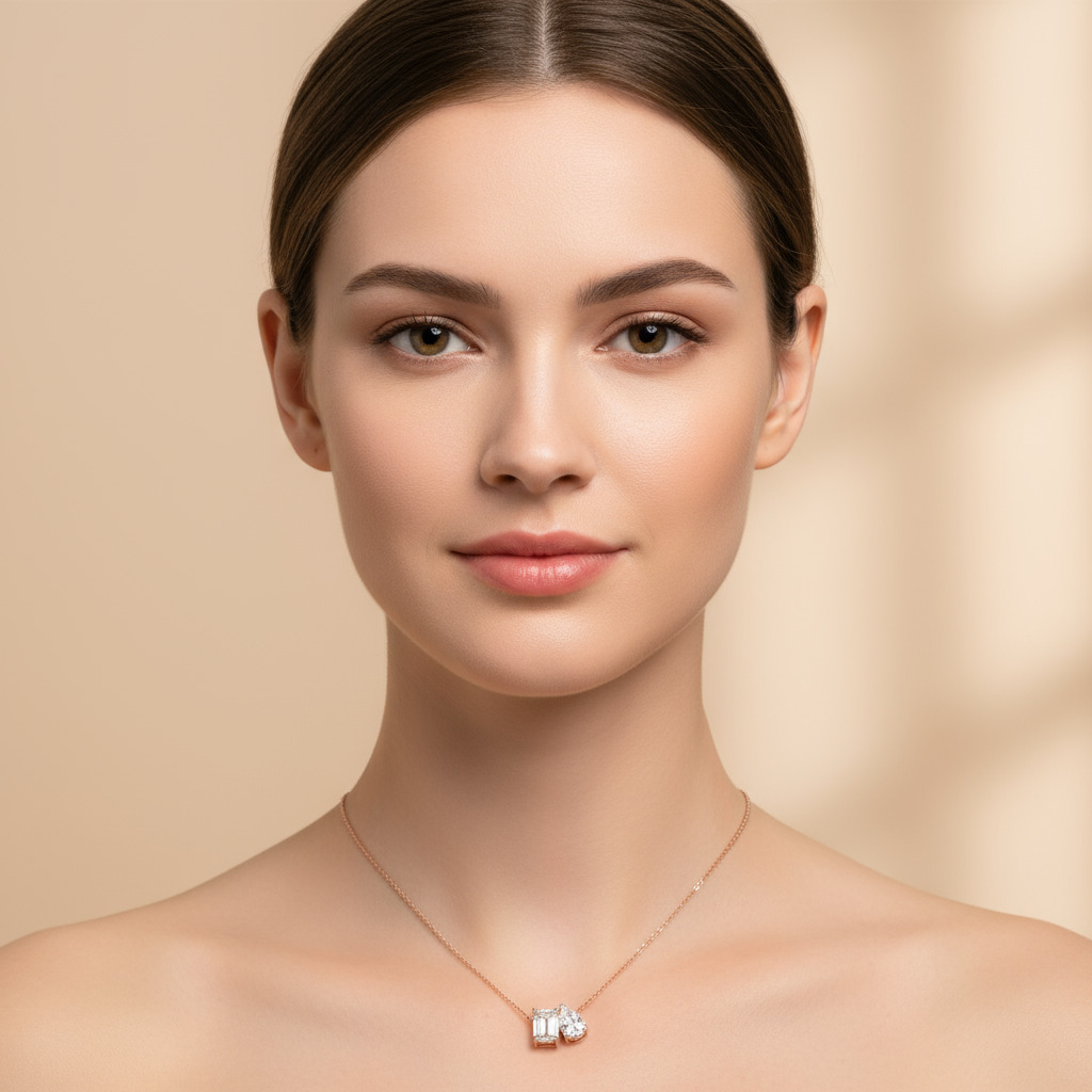 Emerald & Pear Cut Diamond Pendant Necklace With Street Luxury Shine - Image 4