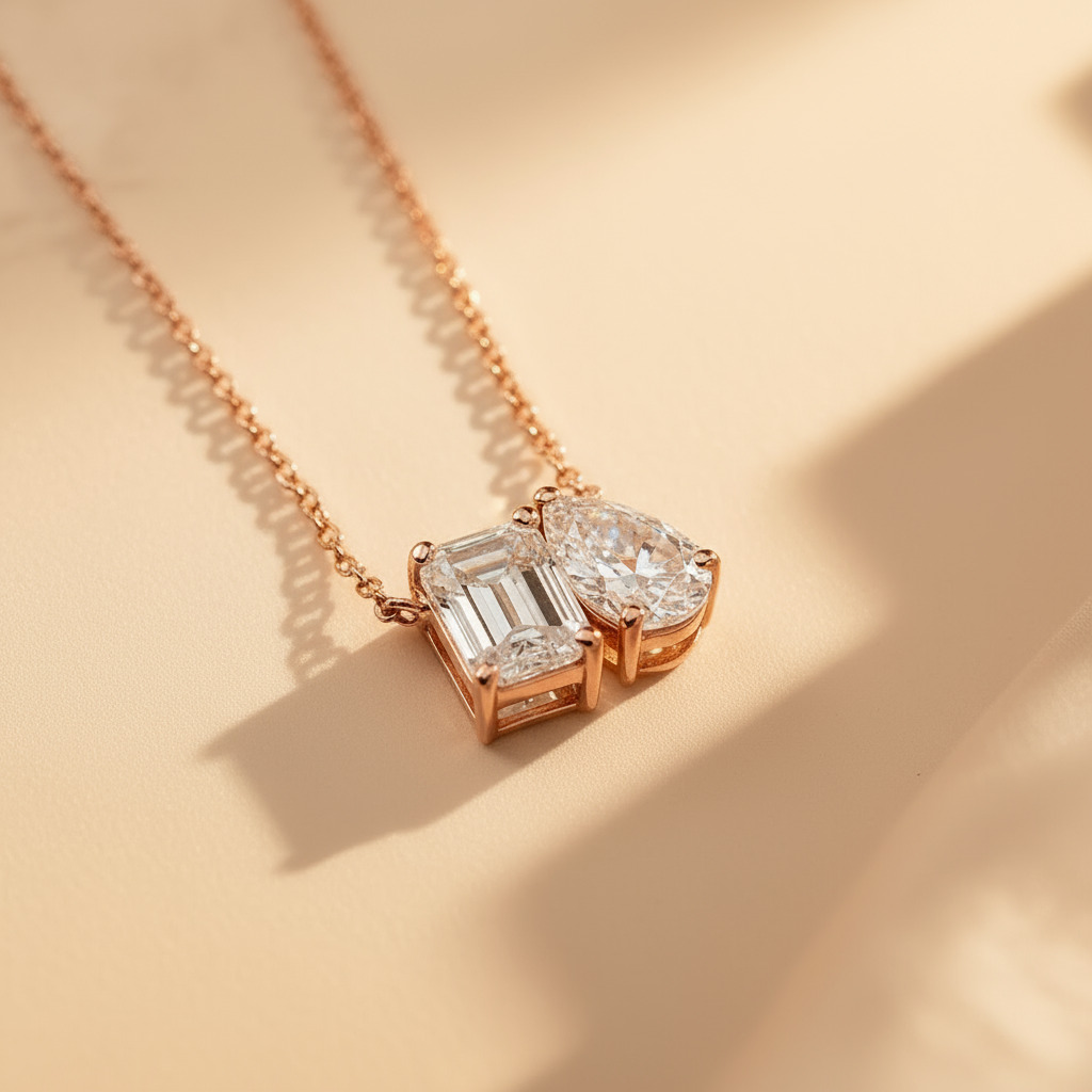 Emerald & Pear Cut Diamond Pendant Necklace With Street Luxury Shine - Image 6