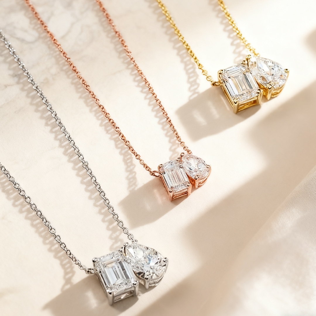 Emerald & Pear Cut Diamond Pendant Necklace With Street Luxury Shine - Image 7