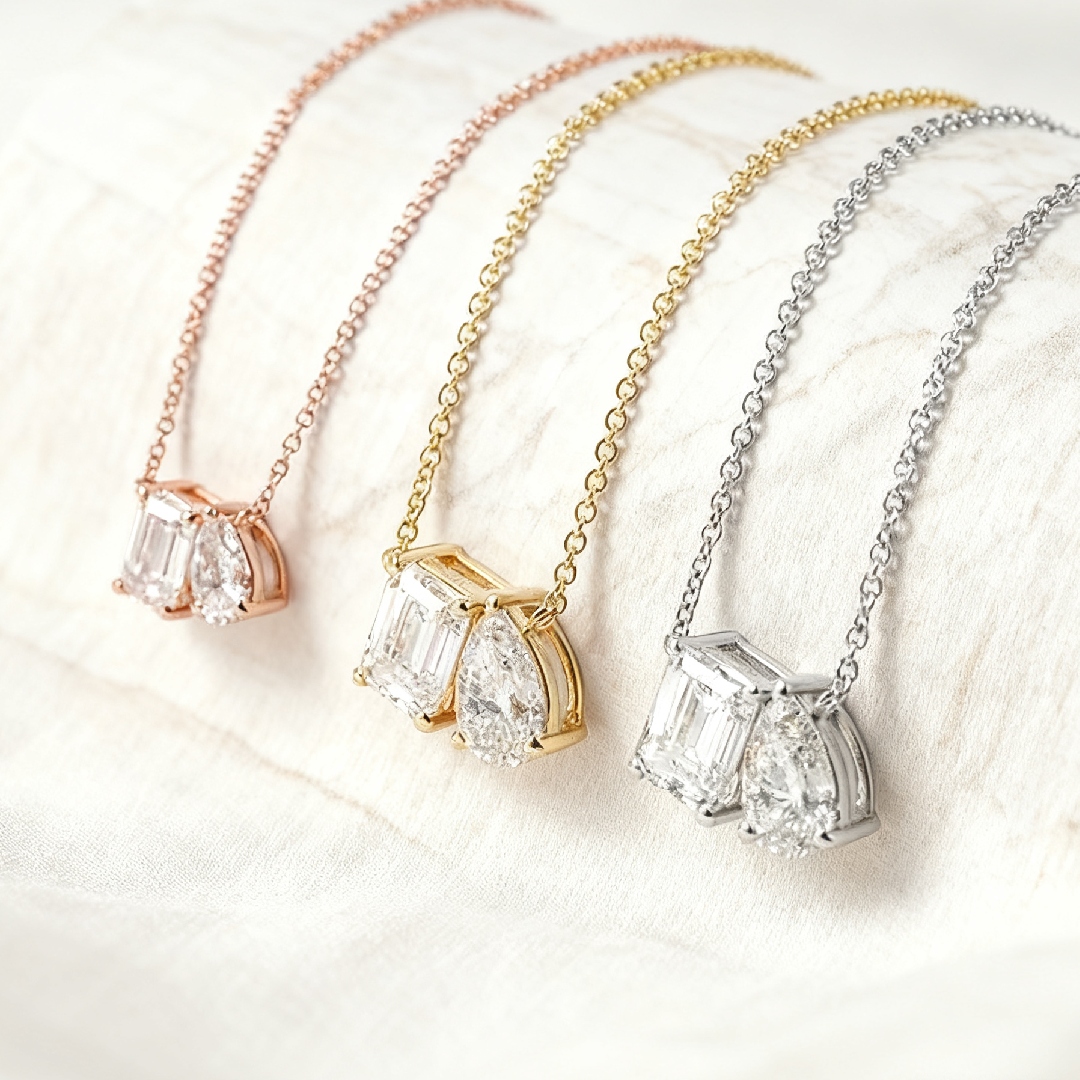 Emerald & Pear Cut Diamond Pendant Necklace With Street Luxury Shine