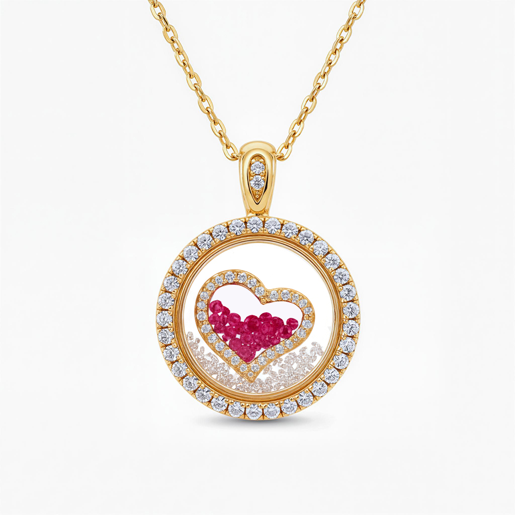 Bold S925 Silver Round Shape Ruby Heart Dancing Diamonds Pendant Necklace - Image 5