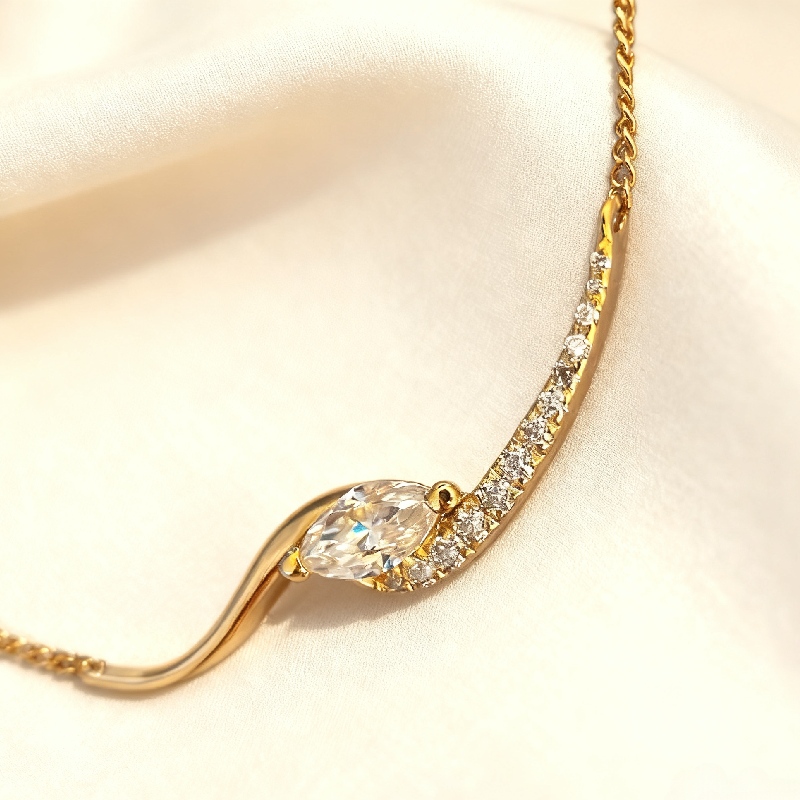 Marquise Cut Vvs Moissanite Wave Pendant Necklace With Iced Out Shine - Image 5