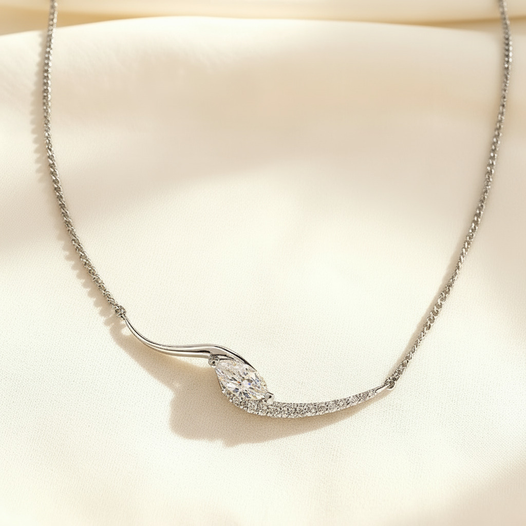 Marquise Cut Vvs Moissanite Wave Pendant Necklace With Iced Out Shine - Image 7