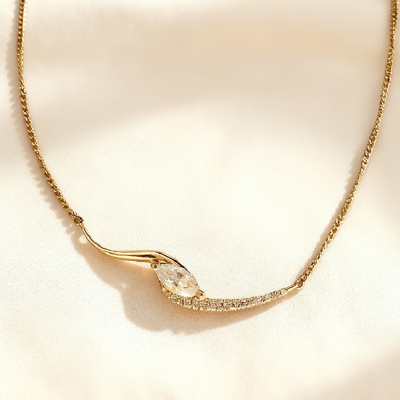 Marquise Cut Vvs Moissanite Wave Pendant Necklace With Iced Out Shine