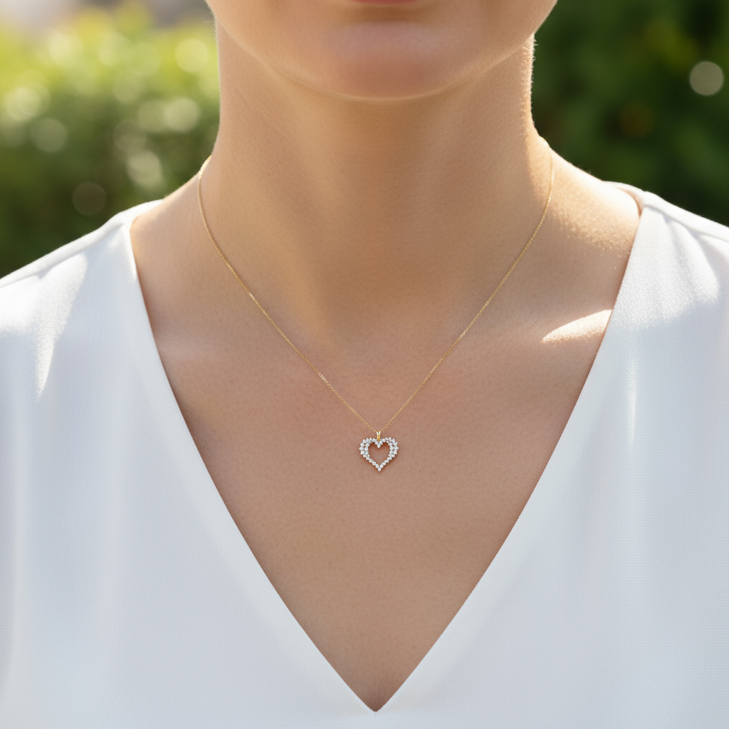 S925 Silver Round Diamond Heart Shaped Pendant Necklace Moissanite - Image 3