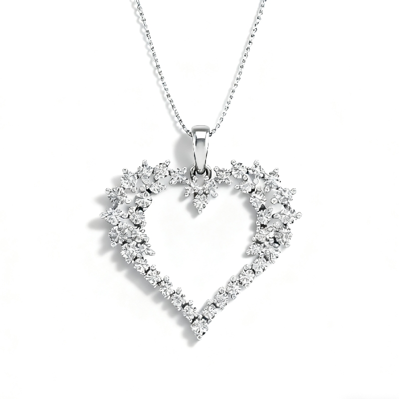 S925 Silver Round Diamond Heart Shaped Pendant Necklace Moissanite
