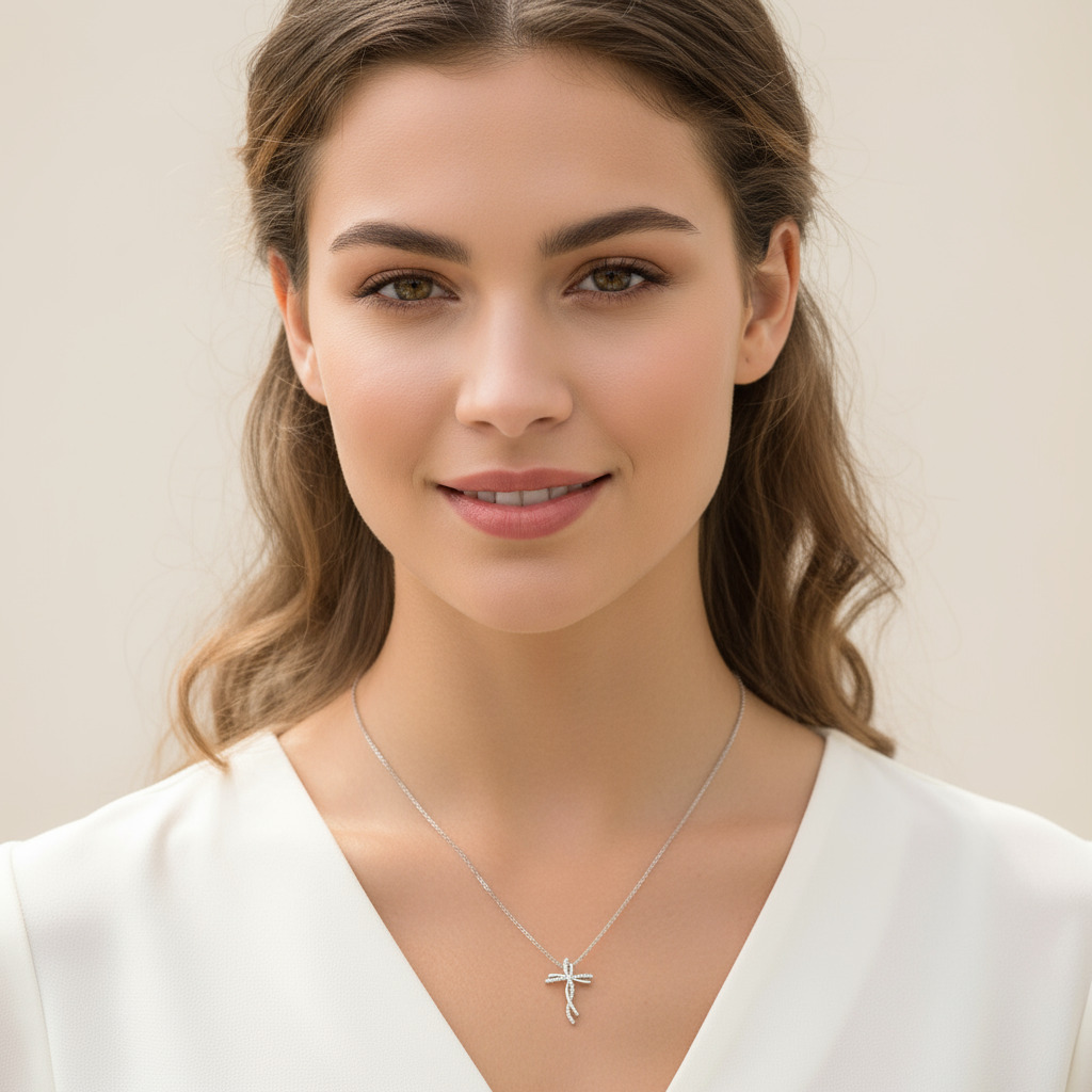 S925 Silver Round Diamond Cross Pendant Necklace Moissanite - Image 3