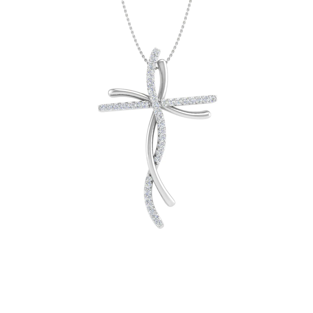 S925 Silver Round Diamond Cross Pendant Necklace Moissanite