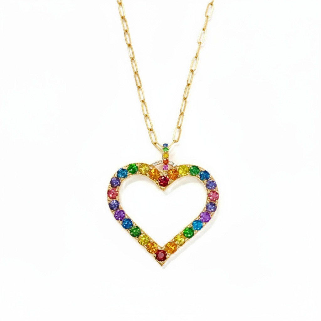 S925 Silver Rainbow Heart Pendant Necklace With Street Luxury Shine - Image 3