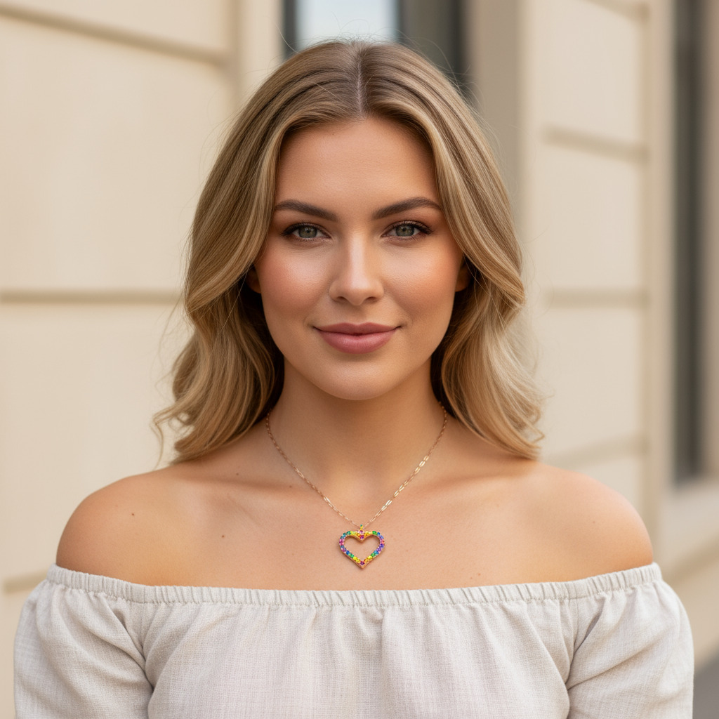 S925 Silver Rainbow Heart Pendant Necklace With Street Luxury Shine - Image 4