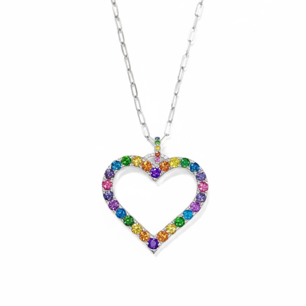 S925 Silver Rainbow Heart Pendant Necklace With Street Luxury Shine - Image 5