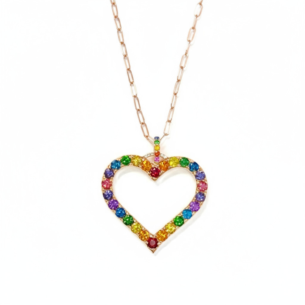 S925 Silver Rainbow Heart Pendant Necklace With Street Luxury Shine
