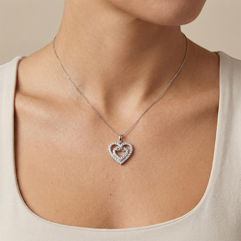 S925 Silver Heart In Heart Infinity Pendant Necklace Moissanite - Image 3