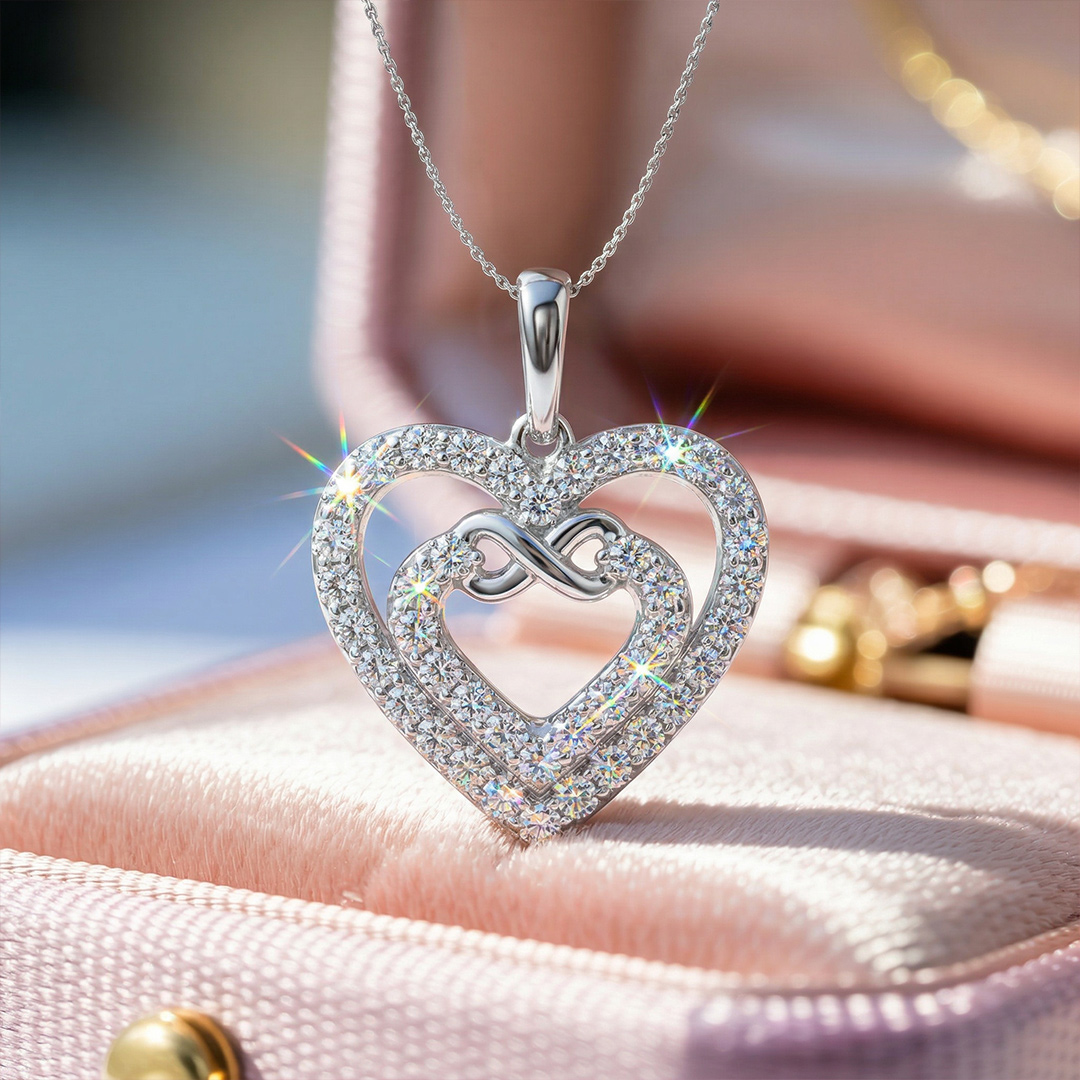 S925 Silver Heart In Heart Infinity Pendant Necklace Moissanite - Image 6