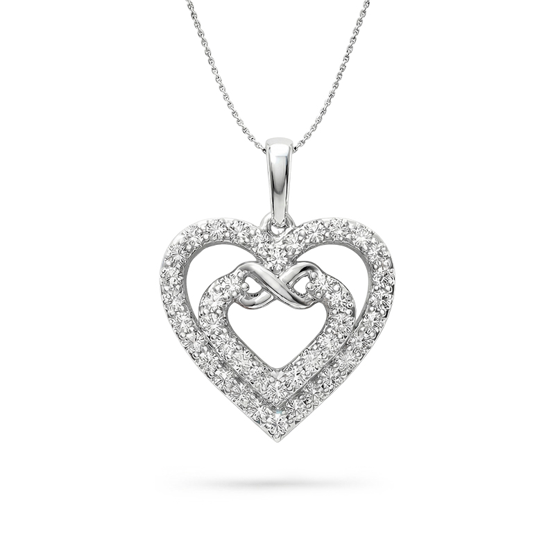 S925 Silver Heart In Heart Infinity Pendant Necklace Moissanite