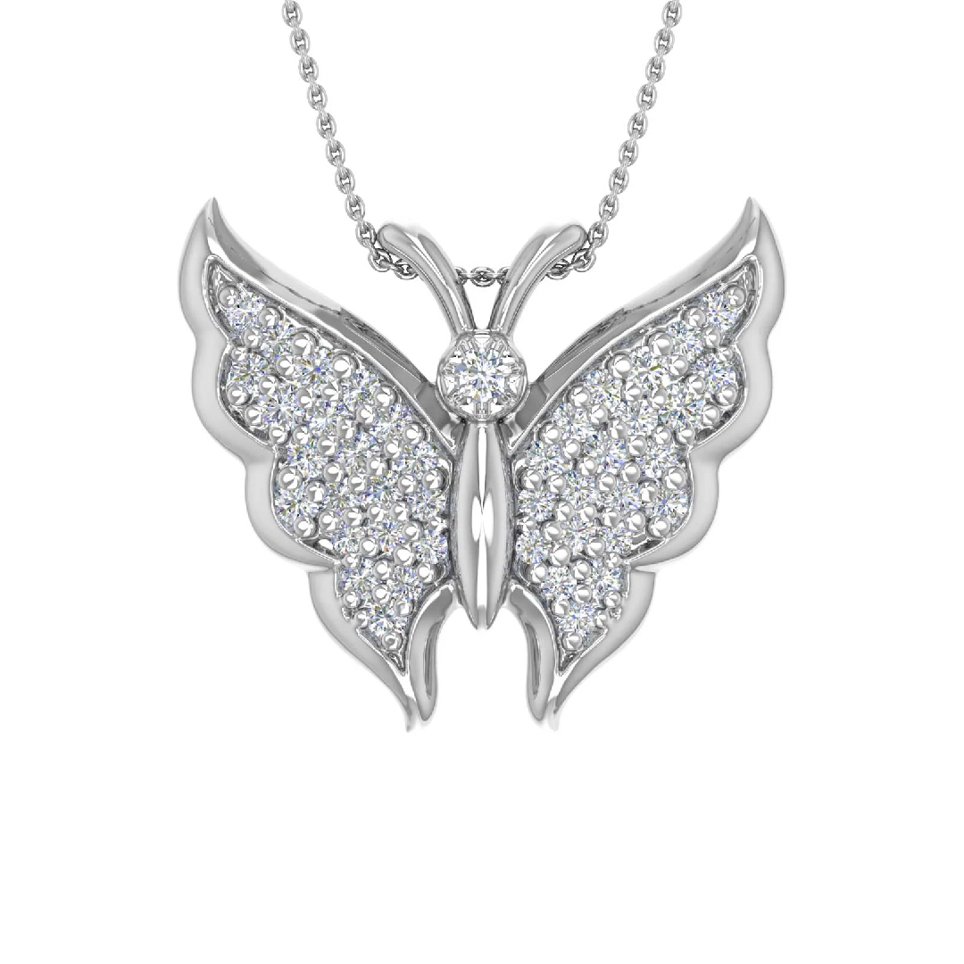 S925 Silver Round Diamond Butterfly Pendant Necklace Moissanite