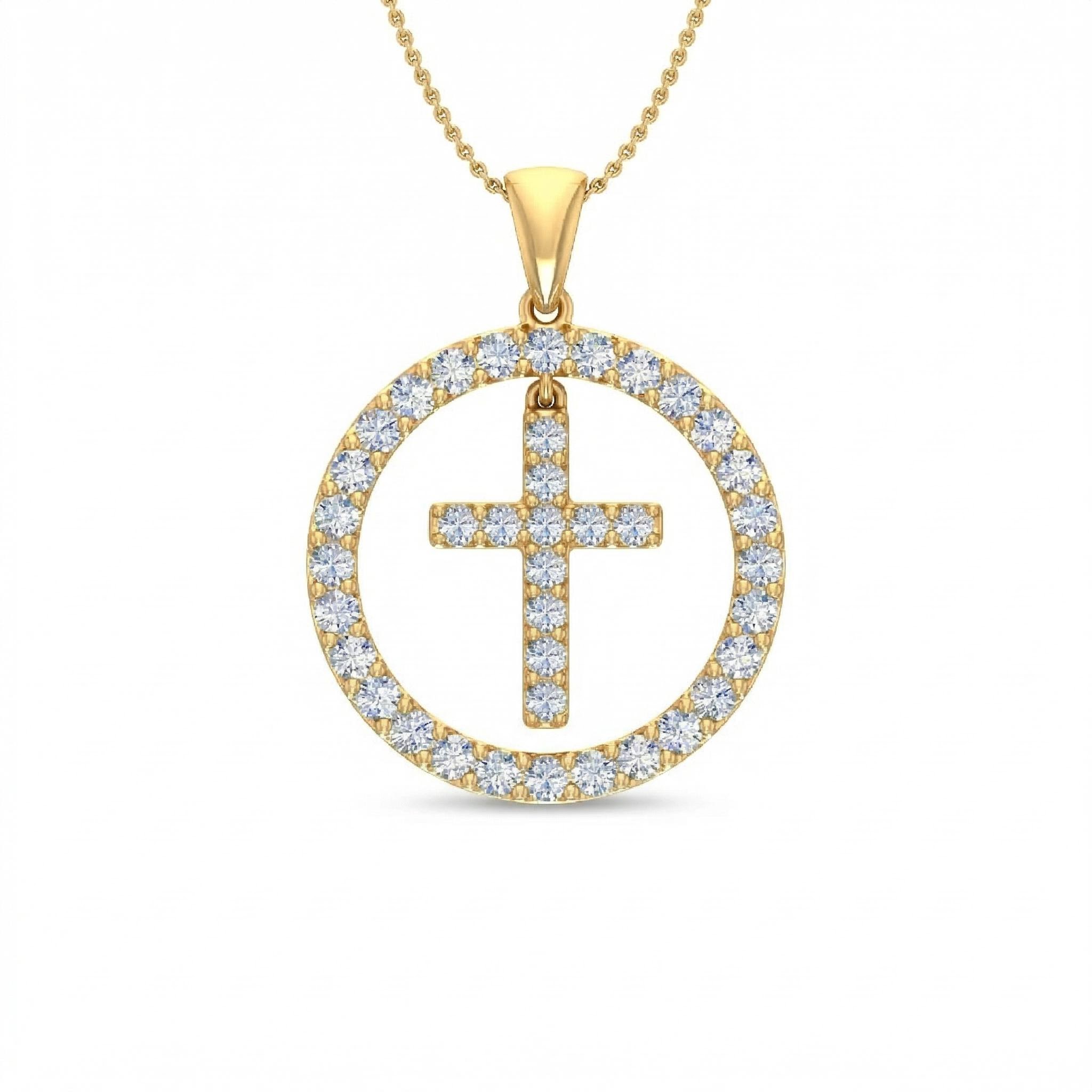 S925 Silver Cross Within Circle Diamond Pendant Necklace Moissanite - Image 5