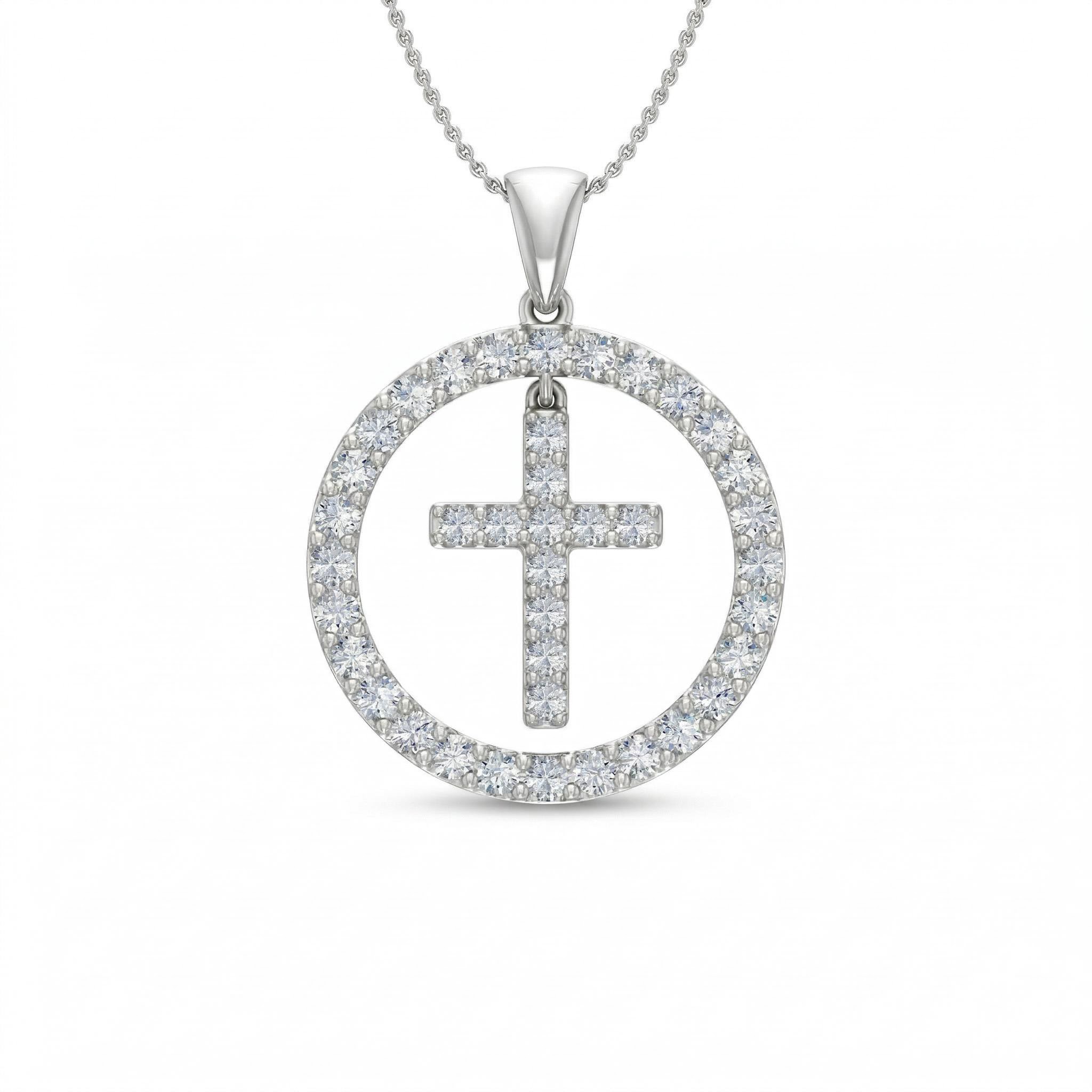 S925 Silver Cross Within Circle Diamond Pendant Necklace Moissanite