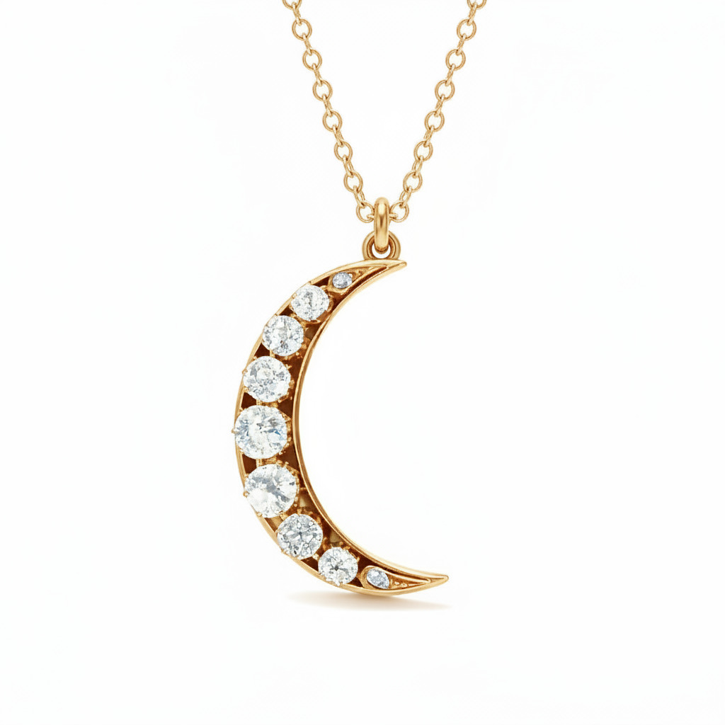 S925 Silver Round Diamond Moon Shaped Pendant Necklace Moissanite - Image 3