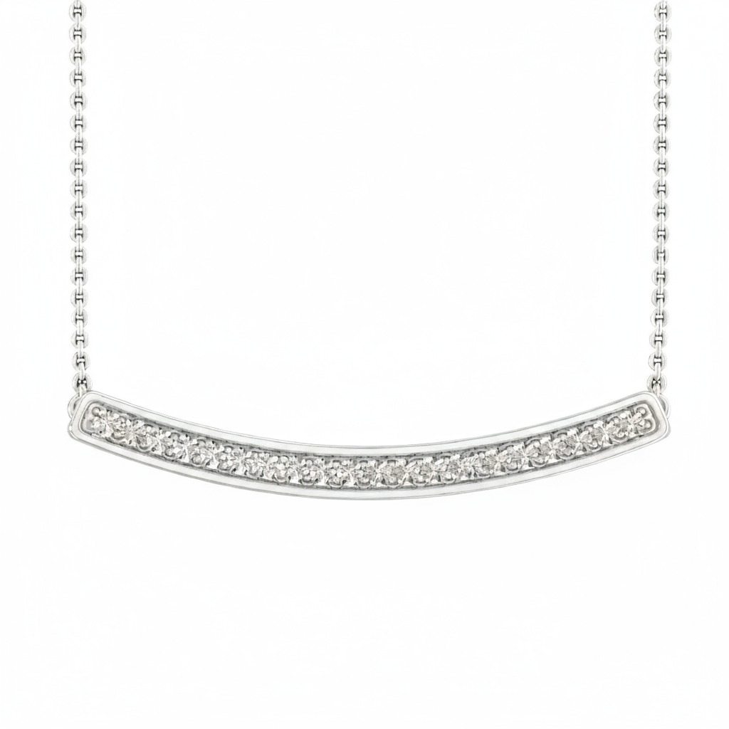 S925 Silver Curved Bar Pendant Necklace Moissanite With Street Luxury Shine