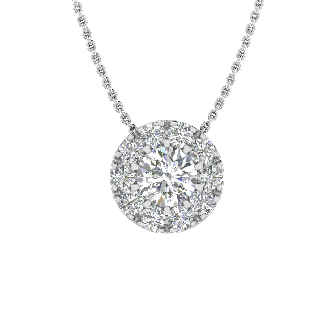 S925 Silver Round Diamond Cluster Pendant Necklace Moissanite