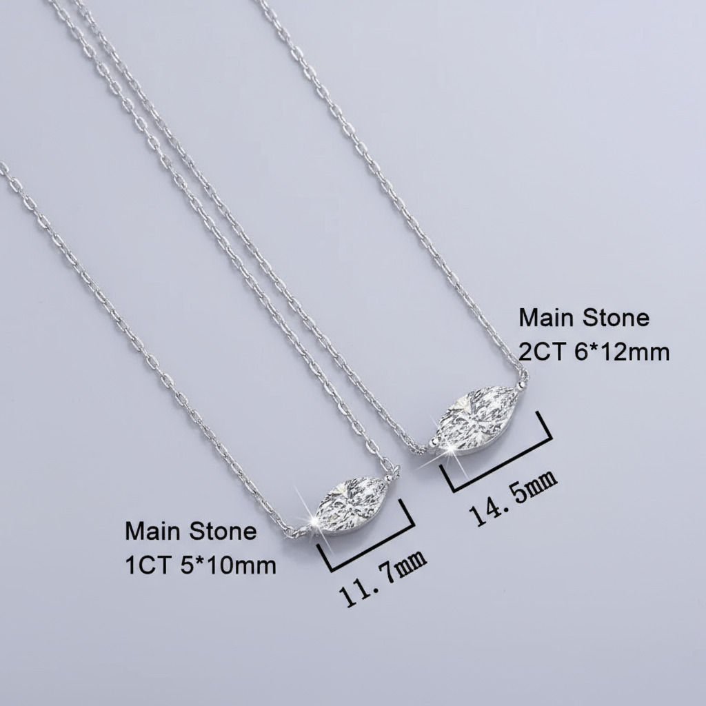 1ct/2ct Marquise Cut Vvs Moissanite S925 Silver Solitaire Pendant Necklace - Image 3