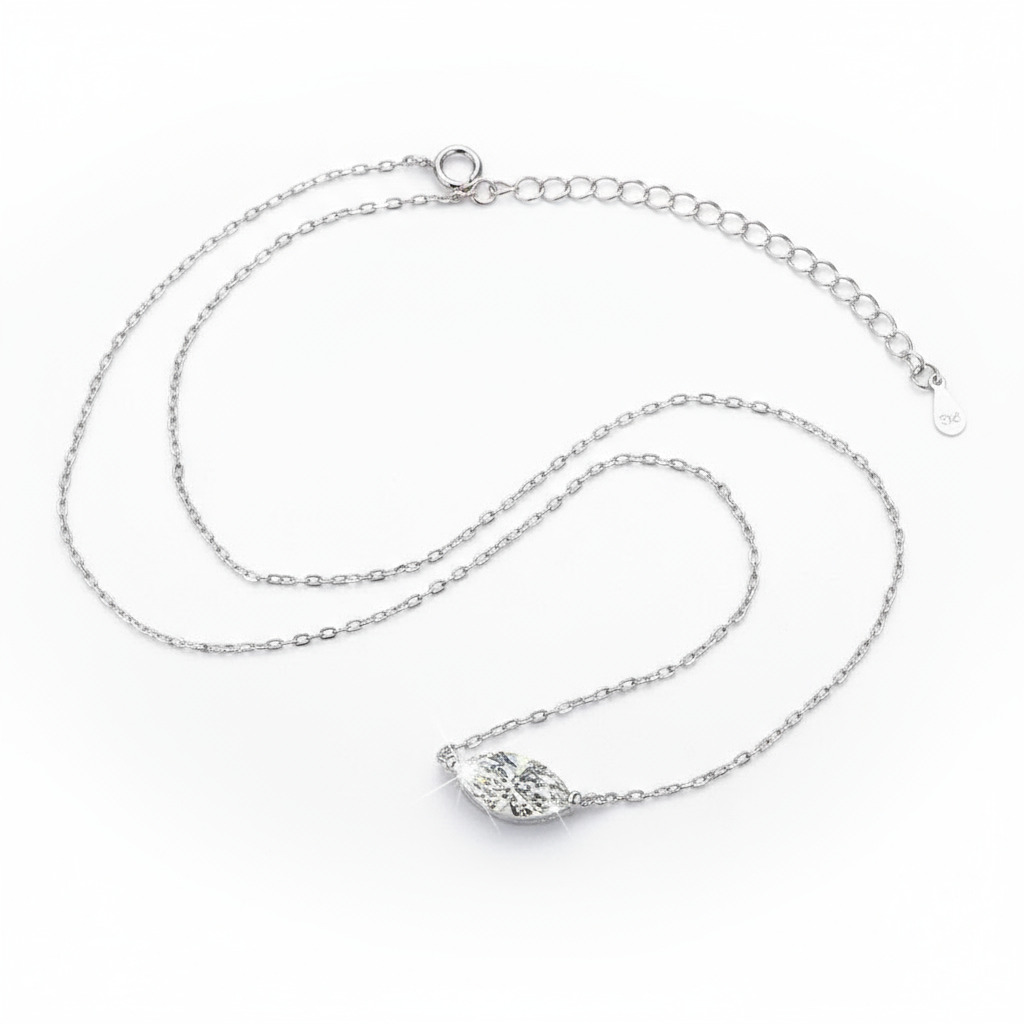 1ct/2ct Marquise Cut Vvs Moissanite S925 Silver Solitaire Pendant Necklace - Image 4