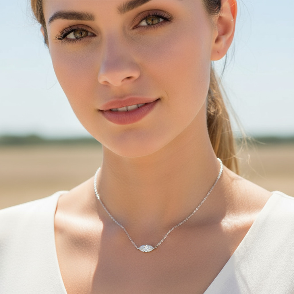 1ct/2ct Marquise Cut Vvs Moissanite S925 Silver Solitaire Pendant Necklace - Image 5