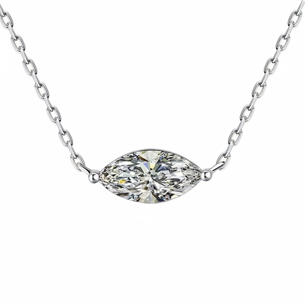 1ct/2ct Marquise Cut Vvs Moissanite S925 Silver Solitaire Pendant Necklace