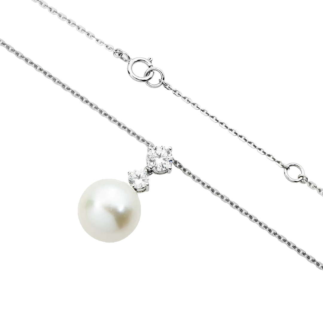 S925 Silver Round Diamond & Pearl Necklace With Street Luxury Shine - Image 4