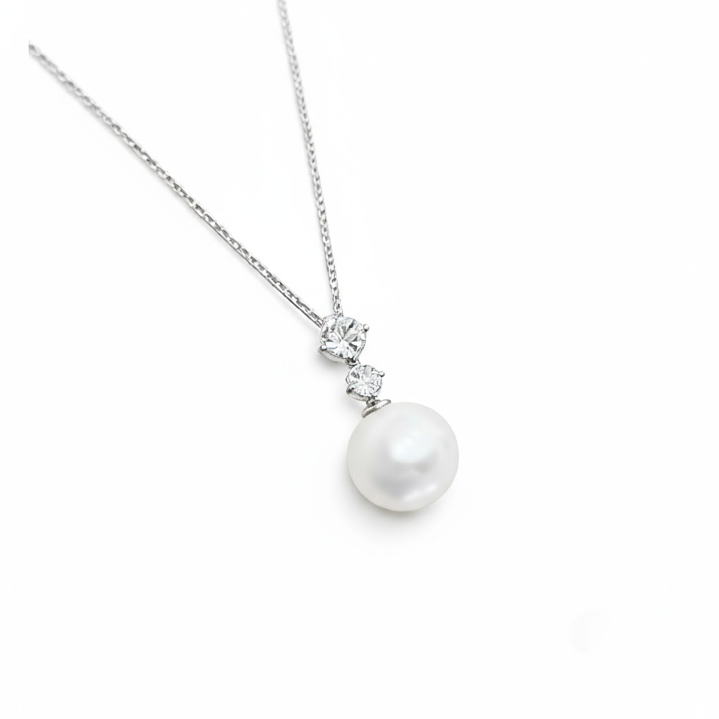 S925 Silver Round Diamond & Pearl Necklace With Street Luxury Shine - Image 5