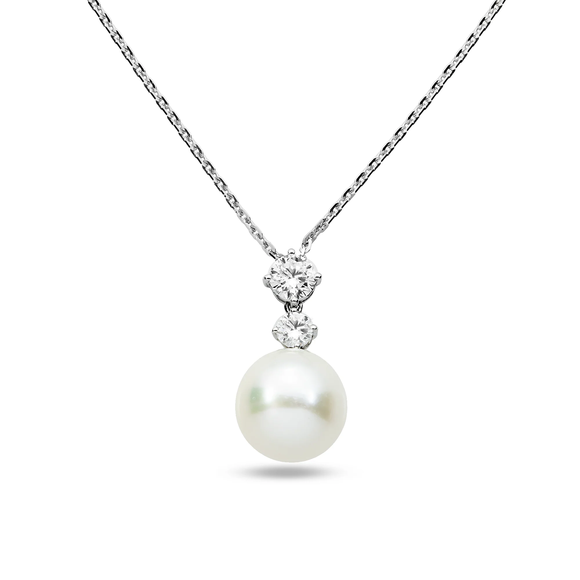 S925 Silver Round Diamond & Pearl Necklace With Street Luxury Shine