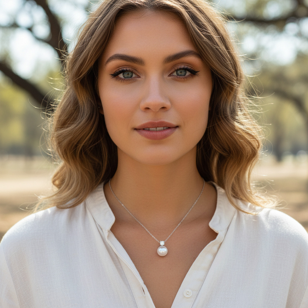 Bold Freshwater Pearl With Round Cut Vvs Moissanite S925 Silver Necklace - Image 3