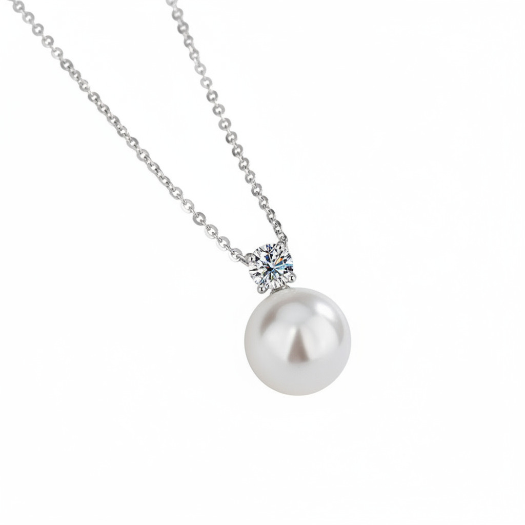 Bold Freshwater Pearl With Round Cut Vvs Moissanite S925 Silver Necklace - Image 4