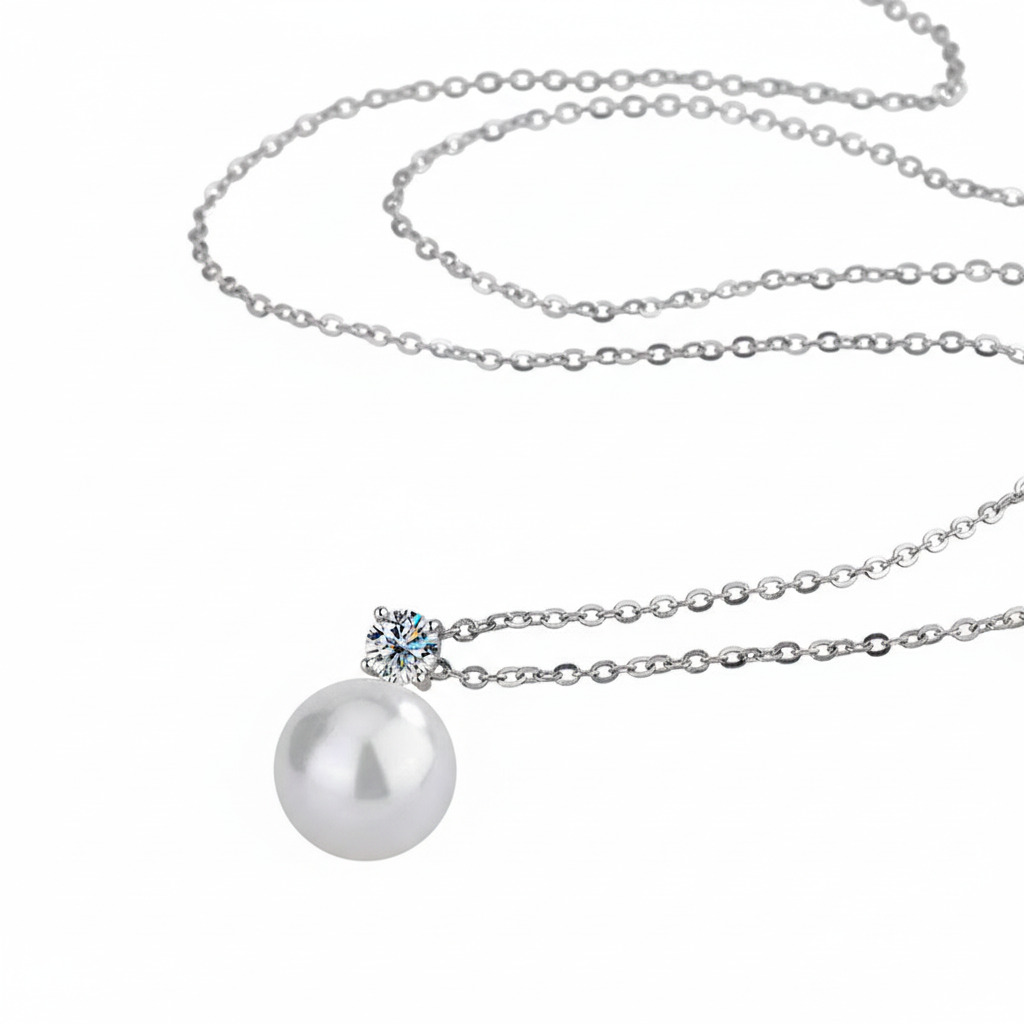 Bold Freshwater Pearl With Round Cut Vvs Moissanite S925 Silver Necklace - Image 5