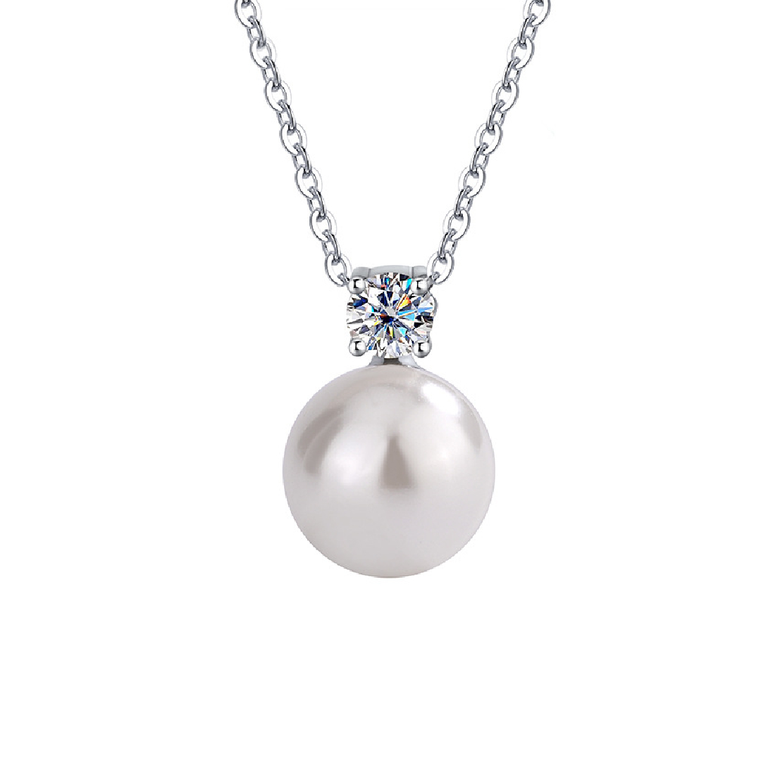 Bold Freshwater Pearl With Round Cut Vvs Moissanite S925 Silver Necklace