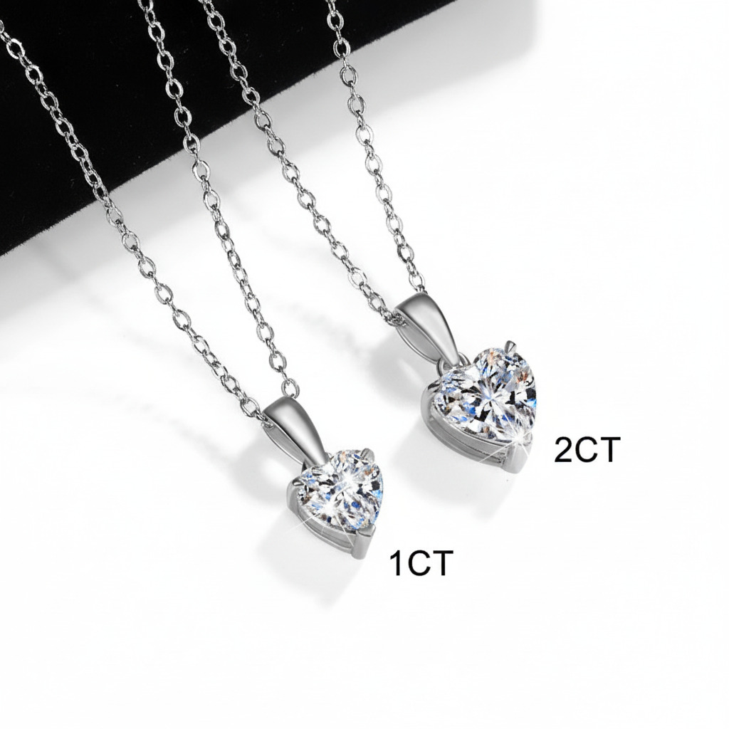 1ct/2ct Heart Cut Vvs Moissanite S925 Silver Pendant Necklace Iced Out - Image 3