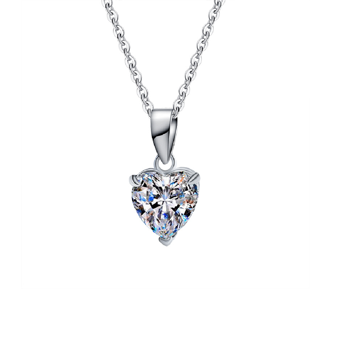 1ct/2ct Heart Cut Vvs Moissanite S925 Silver Pendant Necklace Iced Out